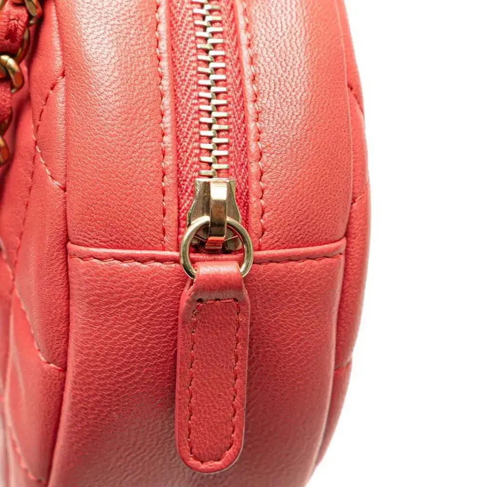 CHANEL Red Lambskin Leather Logo Shoulder Bag